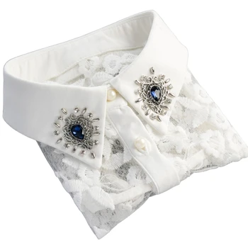 

Women Rhinestone Lace Embroidery Shirt False Collar Detachable Fake Necklace Stylish Matchable Collar New