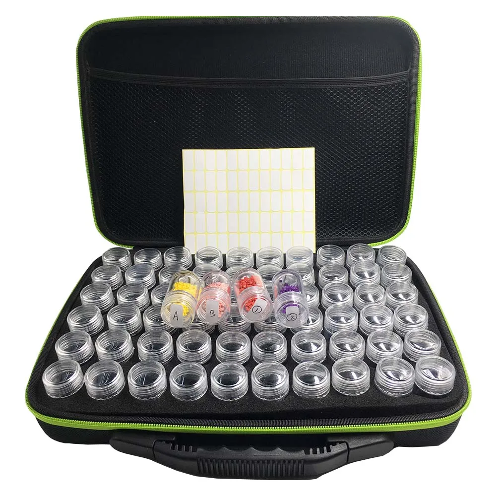 

60 Bottles Diamond Painting Box Accessories Tool Container Storage Carry Case Holder Hand Bag Zipper Shockproof Durable