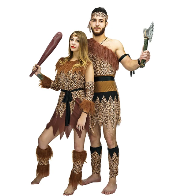 Adult Men Women Jungle Caveman Wildman Cosplay Carnival Costumes Stone