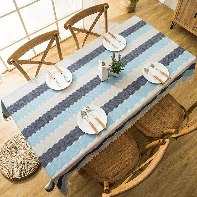 

Slow Soul Waterproof Striped Fringed Rectangular Tablecloth Nordic Yarn dyed Table Cover Toalha De Mesa Nappe Manteles ZB-124