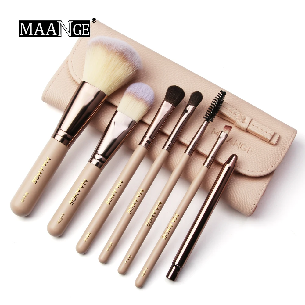 

MAANGE 7Pcs Portable Makeup Brushes Set Cosmetic Powder Foundation Eyeshadow Lip Face Makeup Tools Beauty Kit with Brush Bag
