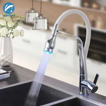 

White Chrome Kitchen Faucet LED Kitchen Mixer Tap Rotate Spout Deck Mount Kitchen Tap Hot Cold Water Tap Single Handle Torneira
