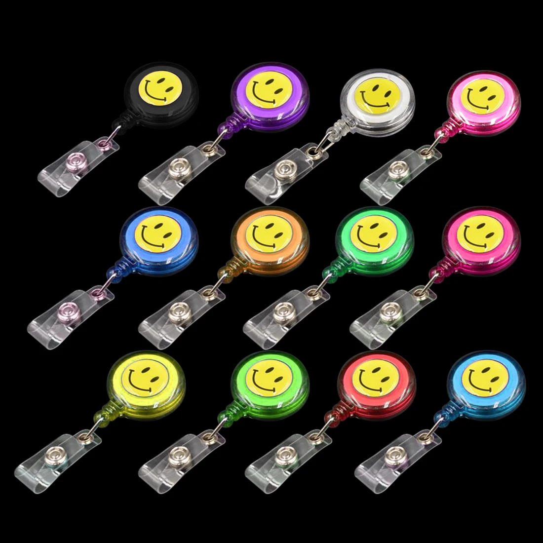 

FangNymph Compact Design Smiling Face ID Holder Name Tag Card key Badge Holder Retractable Round Solid Translucent ID Holder