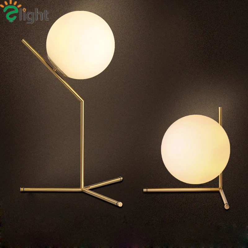 Nordic Simple Glass Ball E27 Led Table Lamp Lustre Gold Metal Bedroom Led Table Lights Creative Led Table Lighting Light Fixture