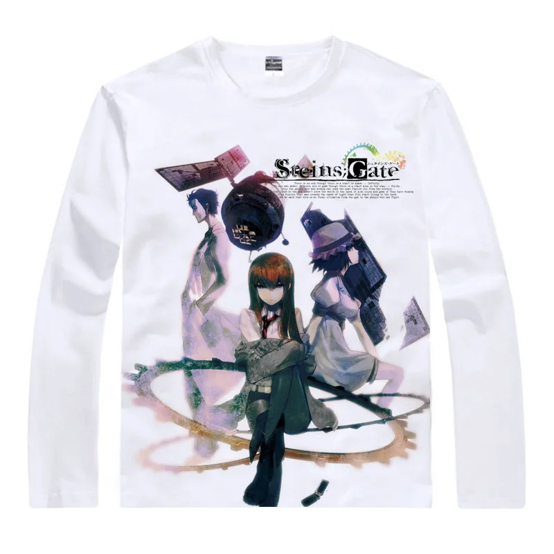 Футболки Steins с воротами рубашка в стиле хип хоп длинным рукавом Makise Kurisu Шиина