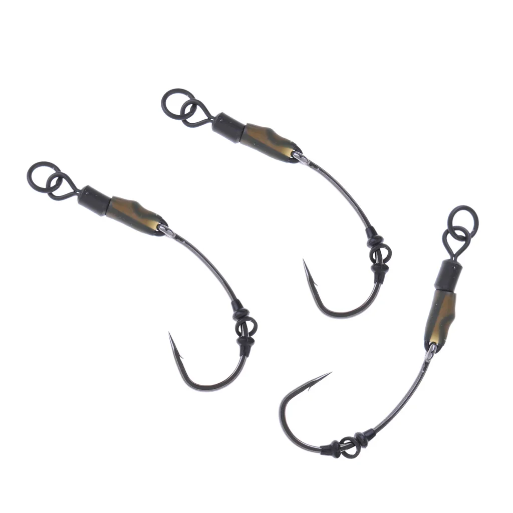 3Pcs Ready Tied Chod Rigs Barbed Carp Fishing Hair Rigs with Swivels Rings Fishing Tools Accessories