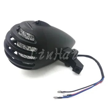 

Black Motorcycle Aluminum Finned Grill Torpedo Bullet Headlight Lamp For Harley Chopper Custom