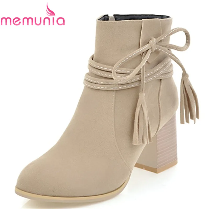 

MEMUNIA big size 34-43 elegant ethnic style women boots fashion fringe round toe boots 2018 autumn winter new ankle boots