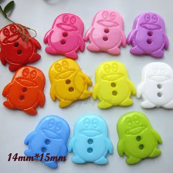 

120pcs 2 holes Mixed Color QQ penguin shape diy Button for Sewing Plastic cartoon animal buckle for Child handmade materials