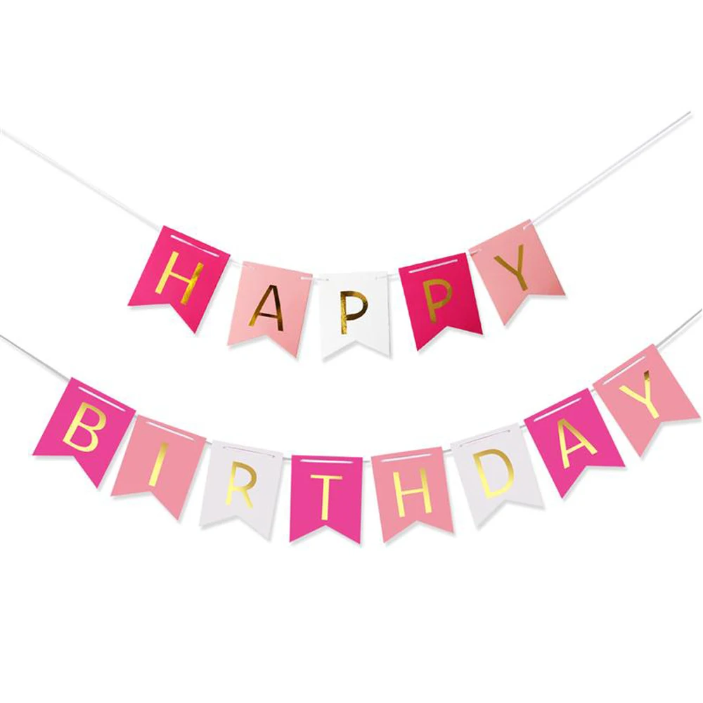 Pink Happy Birthday Banner Balloons Kids Baby Girl Party