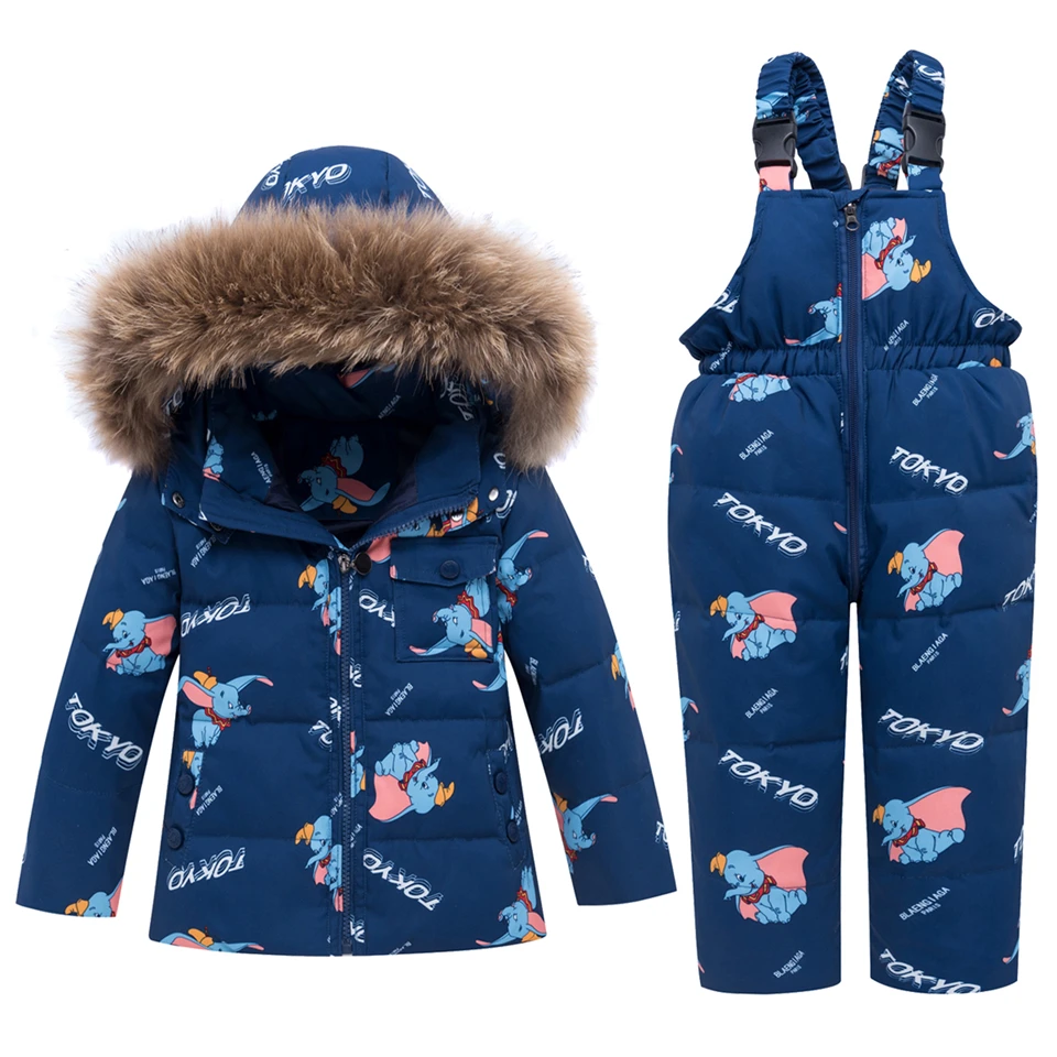 Детский зимний костюм комплекты одежды для маленьких мальчиков и девочек Детский пуховик на утином пуху+ комбинезон, теплый детский зимний комбинезон с капюшоном, парка