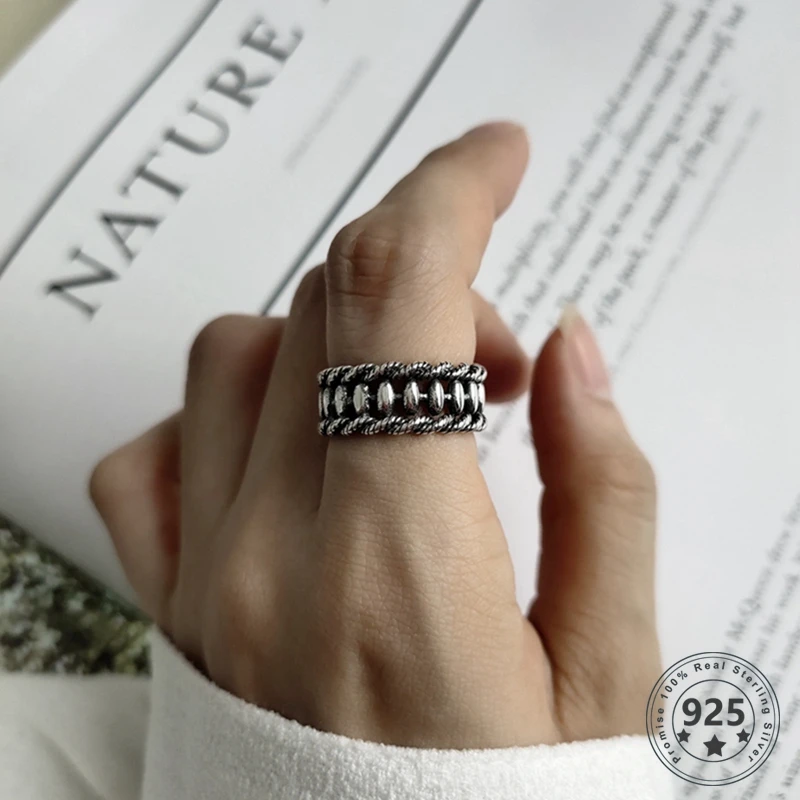 

LouLeur Real 925 Sterling Silver Casual Ring Original Design Simple Vintage Opening Olive Rings Women Fashion Fine Jewelry Gifts