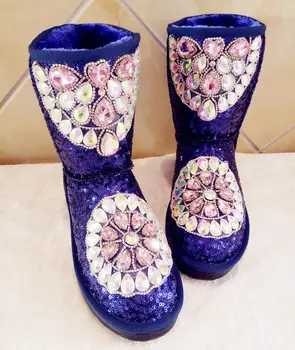 

Rhinestone Winter Boots Women Shoes Warm Plush Women Mid-calf Boots Thick Sole Platform Snow Boots Bootie Pink Blue Short Boots