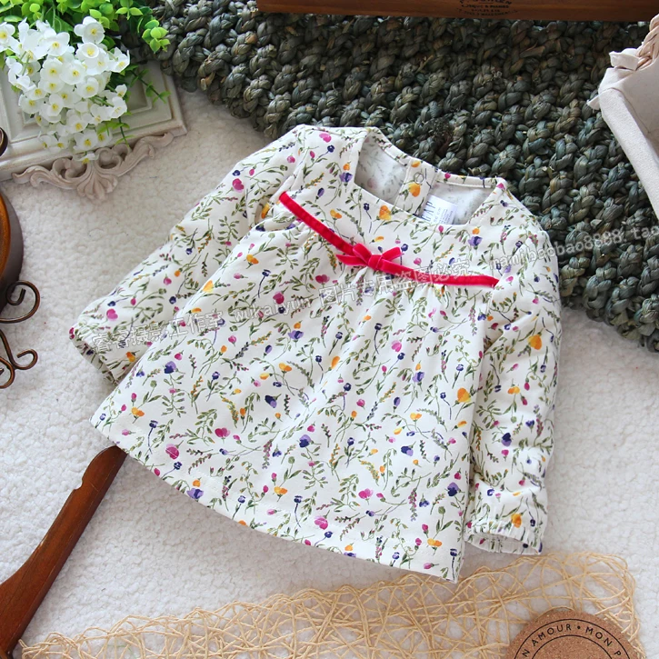 

Free shipping Retail new 2013 fashion spring autumn Baby girl basic shirt top summer kids flower cute long-sleeve T-shirt
