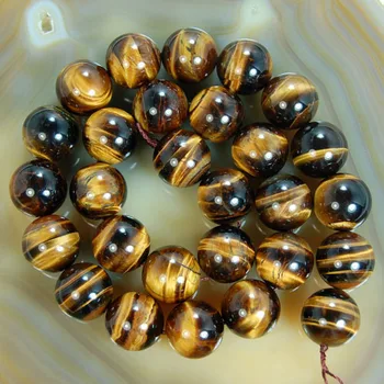 

Wholesale Natural Stone Round Shape (135Pcs/Lot) 14MM Grade A Brown Tiger Eye Loose Beads Findings For Men Jewelry Making