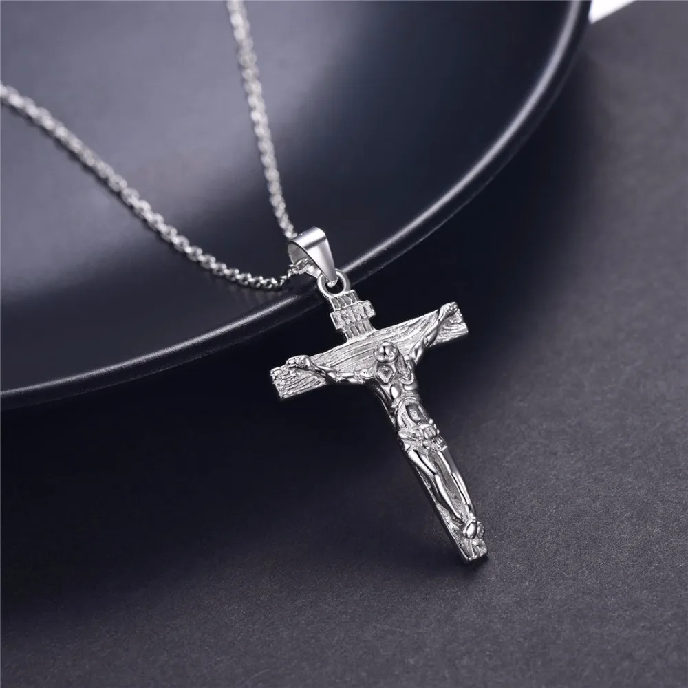 SILVERCUTE цельное 925 пробы Серебряное ожерелье Крест Иисуса Христа унисекс