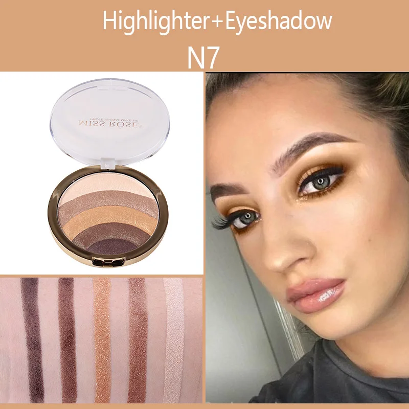 MISS ROSE Радужный хайлайтер бронзатор для лица Пудра Iluminador Glow Kit осветитель тени для век ремонт Румяна 10 цветов - Цвет: N7