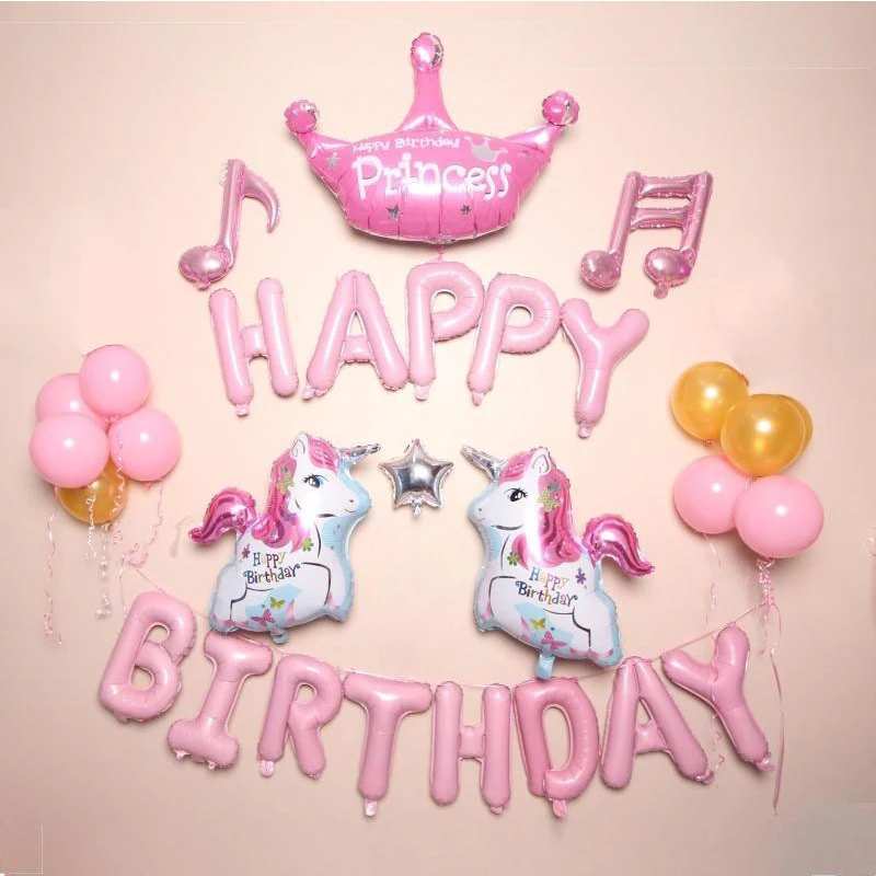 

1 Set Unicorn Party Foil Balloon Kid Air Unicorn Balloons Set Pink Letter Balloon Happy Birthday Party Decor Baby Shower Favor