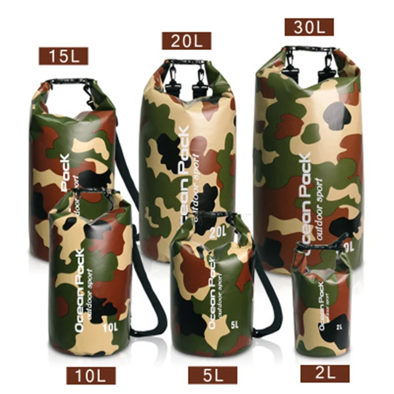 Camuflaje impermeable al aire libre bolsa de mochila bolsa seca Kayak Rafting deporte de almacenamiento portátil Camping Kits de viaje río Trekking bolsa Camuflaje impermeable al aire libre bolsa de mochila bolsa seca Kayak Rafting deporte de almacenamiento portátil Camping Kits de viaje río Trekking bolsa