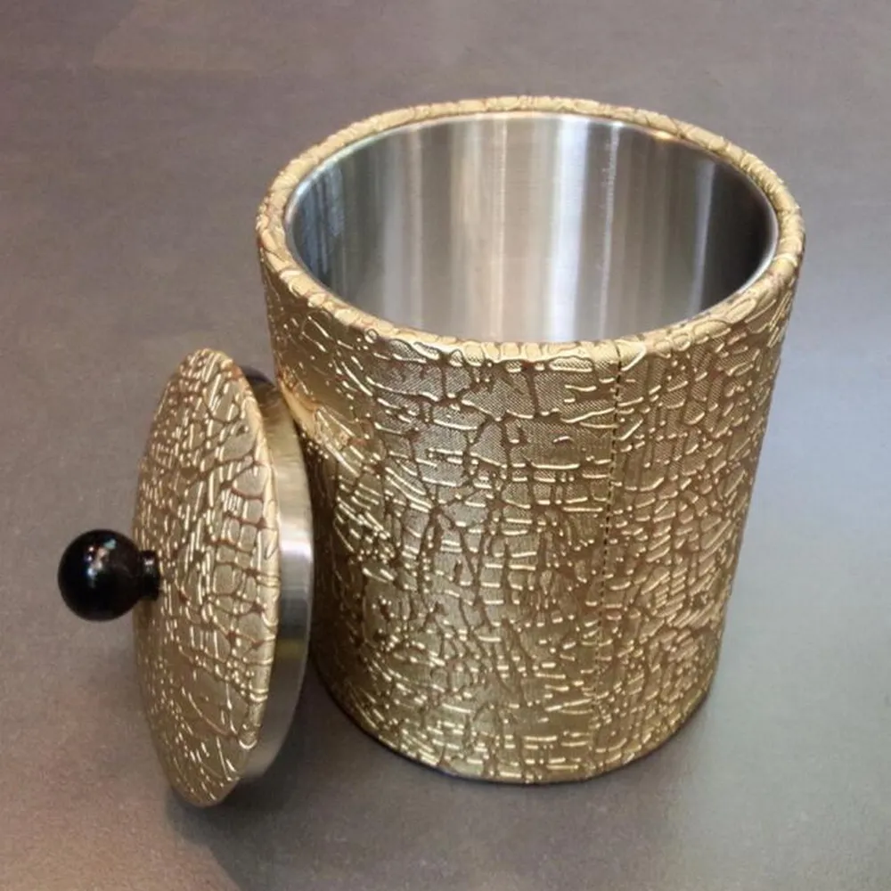 Stainless steel leather ice bucket KTV ice buckets with lid clamp