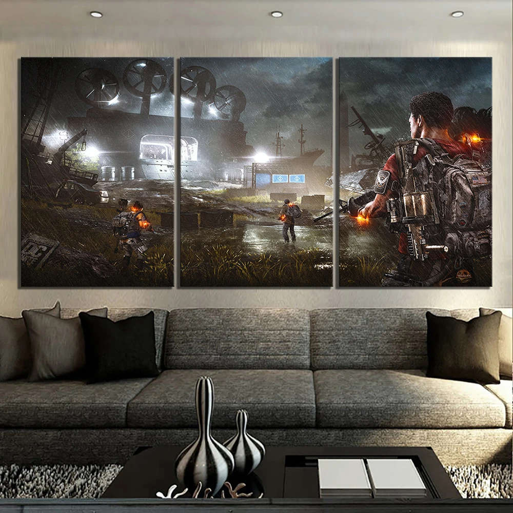

3 Piece HD Picture Tom Clancy's The Division 2 Game Scene Poster Wall Sticker The Division 2 Games Art Canvas Painting for Wall