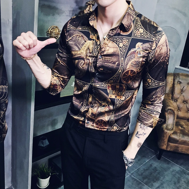 جديد أزياء العلامة التجارية الرجال قميص الفاخرة الذهب قميص مطبوع سليم صالح الذكور Camisa Xadrez الغمد الاتجاه فستان بكم طويل قمصان الرجال جديد أزياء العلامة التجارية الرجال قميص الفاخرة الذهب قميص مطبوع سليم صالح الذكور Camisa Xadrez الغمد الاتجاه فستان بكم طويل قمصان الرجال