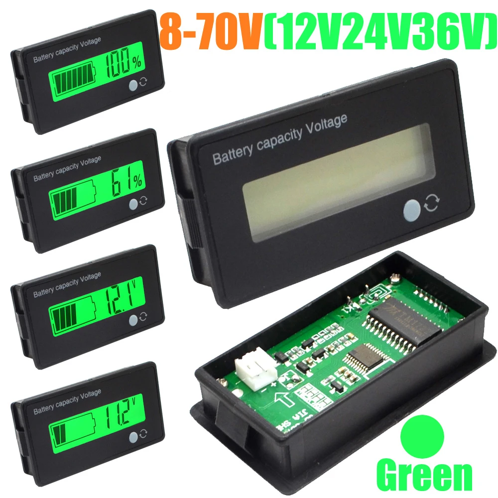 Voltage Tester Waterproof Lead-Acid Battery Capacity Indicator LCD Display Digital Voltmeter 12V 24V 36V 48V 