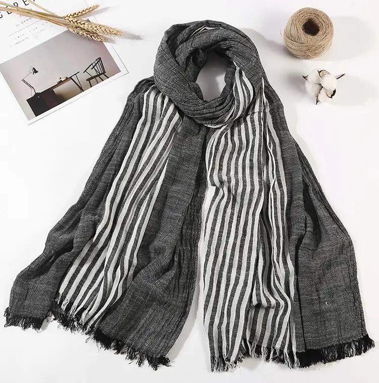 black striped Хлопковый мужской шарф высокого качества длинный модный синий и черный полосатый шарф роскошный теплый осенний и зимний шарф мужской шарф - Цвет: black striped