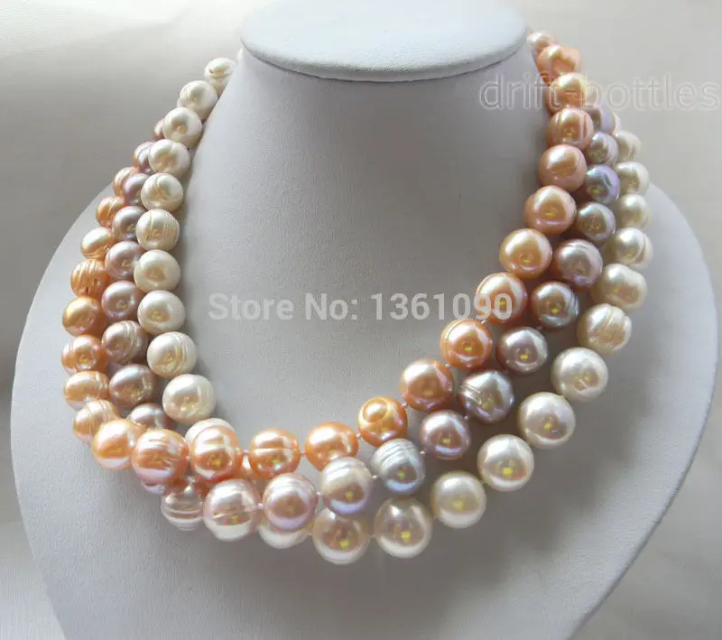 

bjc 000244 3Pieces Round White Lavender Pink Freshwater Pearl Necklaces (C0309)