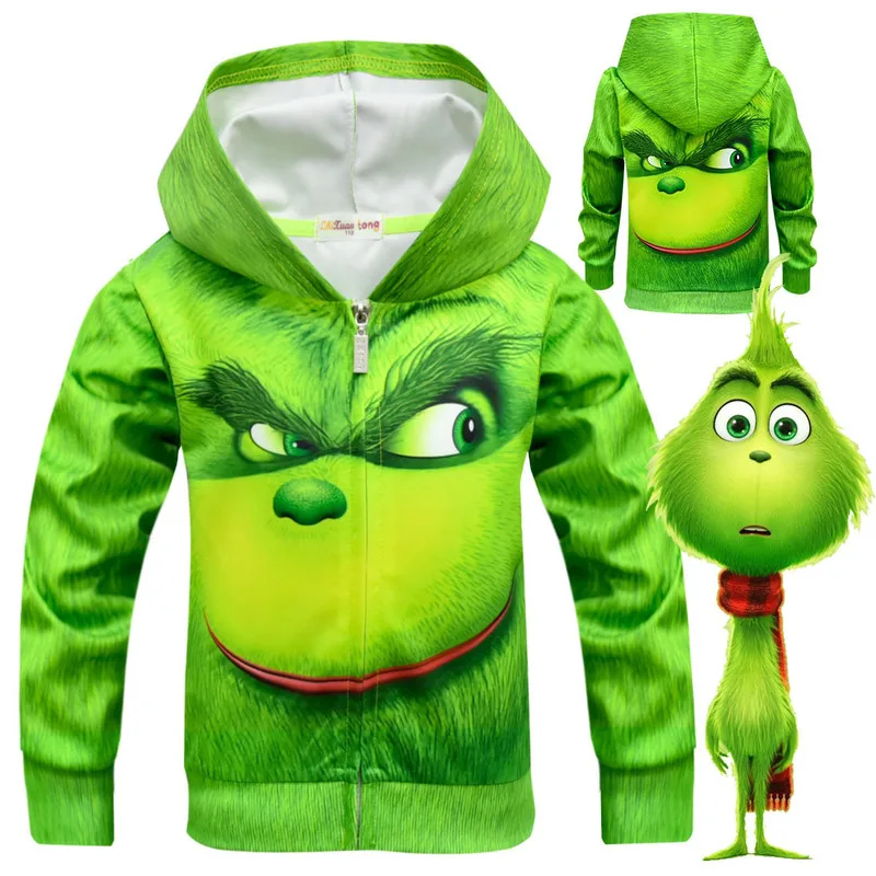 

2019 The GRINCH FULL FACE Game green tshirts Printed Cartoon Grinch t-shirts Boys coat fashion Sports Thin Spring Autumn Clothes