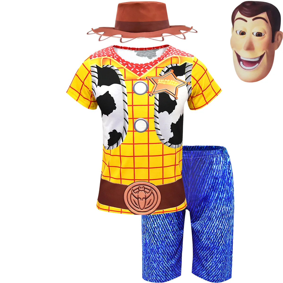 Boys T-shirt+pants Anime Toy Story 4 Woody Cosplay Costume Kids Clothes Cowgirl Short sleeve Set Halloween Carnival Party Suit - Цвет: FZ1675-4pcs