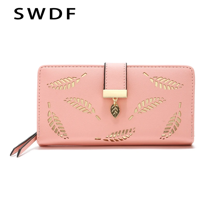 

SWDF Women's Wallet Hollow Leaves Flower Wallet PU Clutch Bag Ladies Long Wallet Zipper Phone Bag Card Pack Purses For Women