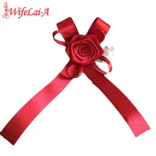 WifeLai-винно-красный корсаж с букетом ручной цветок на запястье алмазные розовые аксессуары для свадьбы жениха и невесты X1109