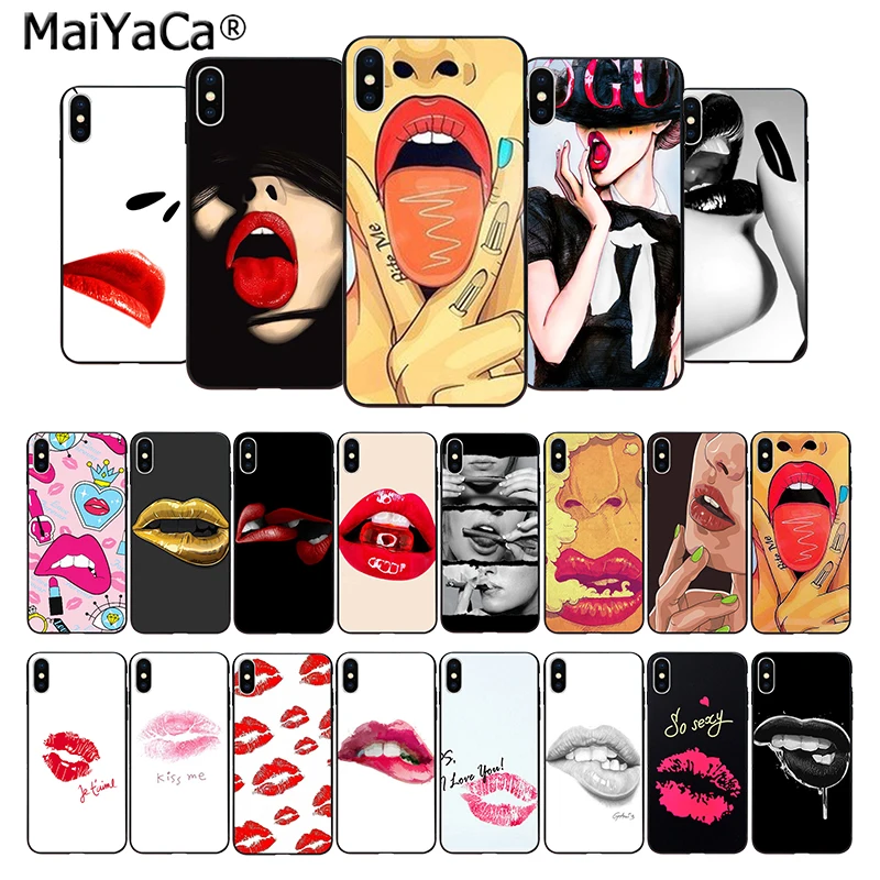 

MaiYaCa Cheap wholesale black phone shell Sexy Girl red Lips Kiss Phone Case For iPhone X 66S 7 7plus 88Plus 55S SE XS XR XS MAX