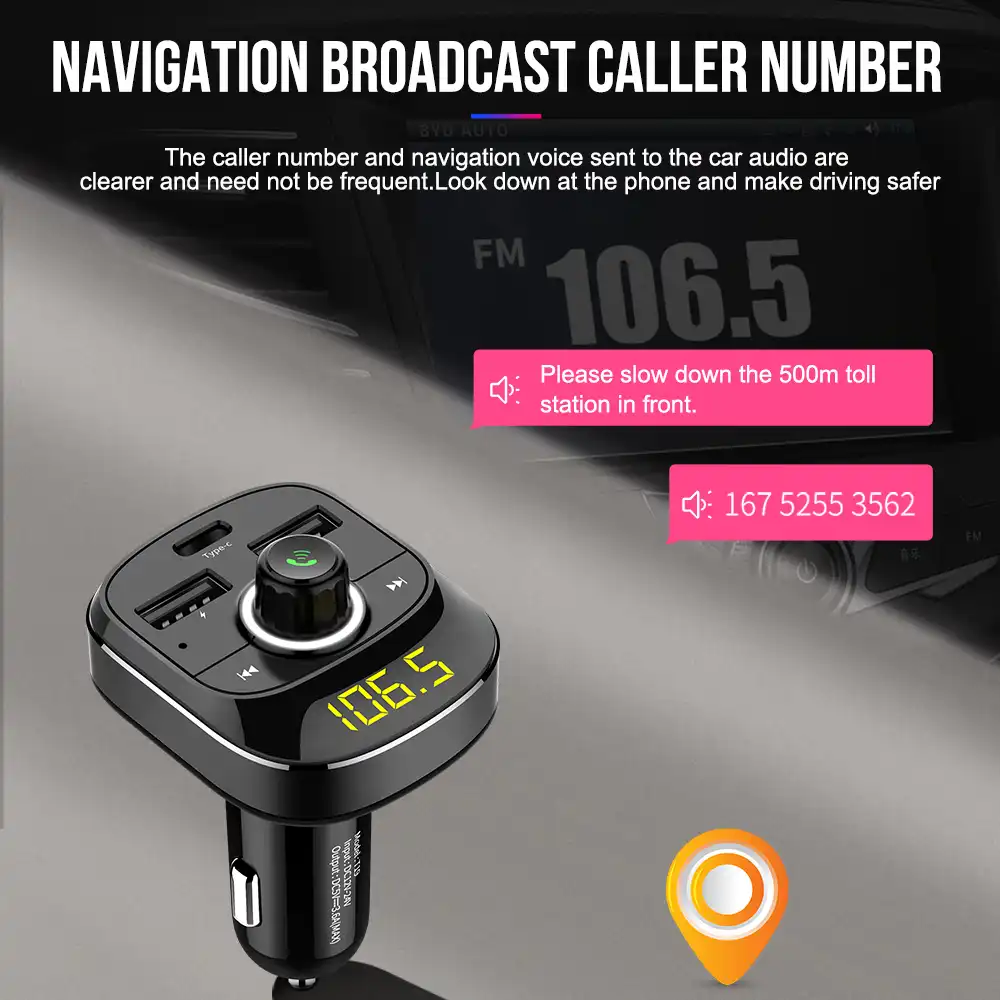 Vehemo 12V-24V Mic Bluetooth автомобильный комплект MP3 FM Type-C Smart Dual USB Handsfree стерео музыка
