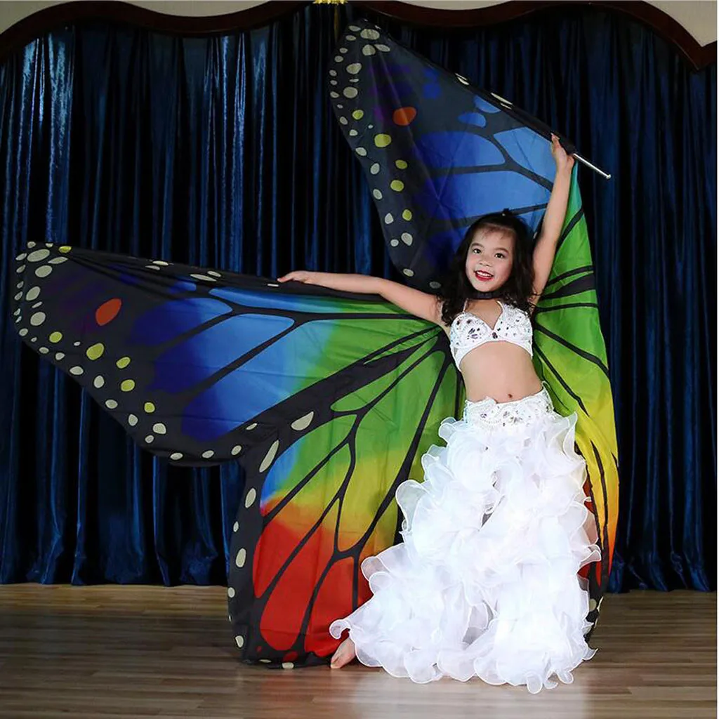 Танец живота Isis крылья с палочками для детей Танец живота Костюм Крылья Ангела представление одежда танцевальный костюм - Цвет: Green
