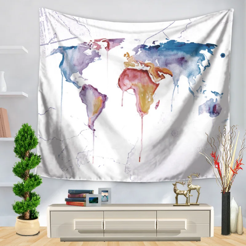 Color Painting Pciture Printed World Map Tapestry Wall