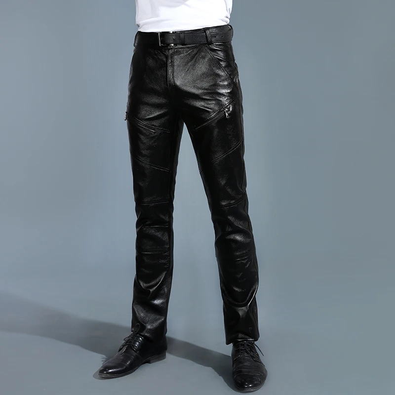 Men s Genuine Leather Pants New Autumn And Winter Goatskin Leather Bottom Motorcycle Velvet Riding Fashionable 3