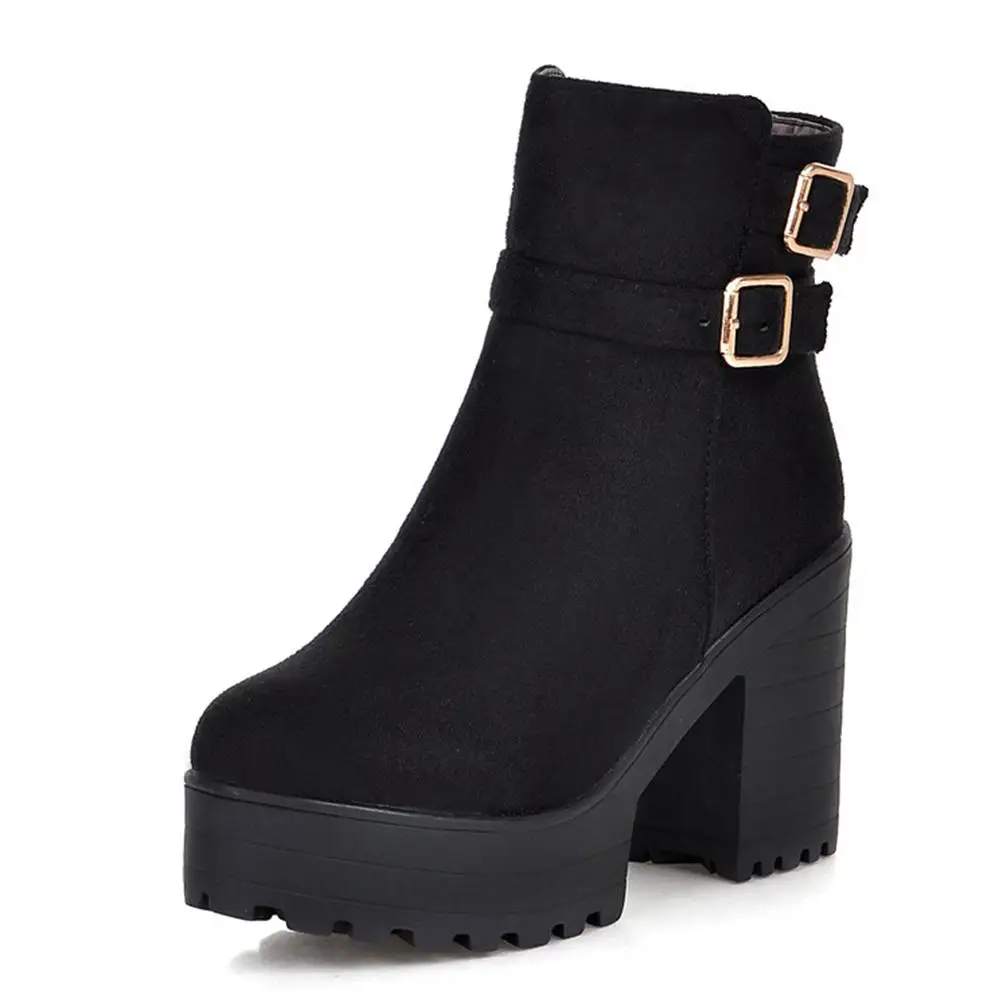 SARAIRIS/горячая распродажа, Россия, теплая плюшевая зимняя обувь на платформе с массивным каблуком, большие размеры 34-46 женские ботинки женские ботильоны - Цвет: black