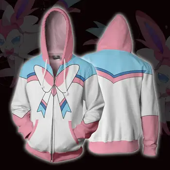 

anime pokemon Hoodies Jackets Cosplay Costumes pokemon Fennekin Hoodies Jackets Cosplay 3D Printed zipper Hoodie Sweatshirts