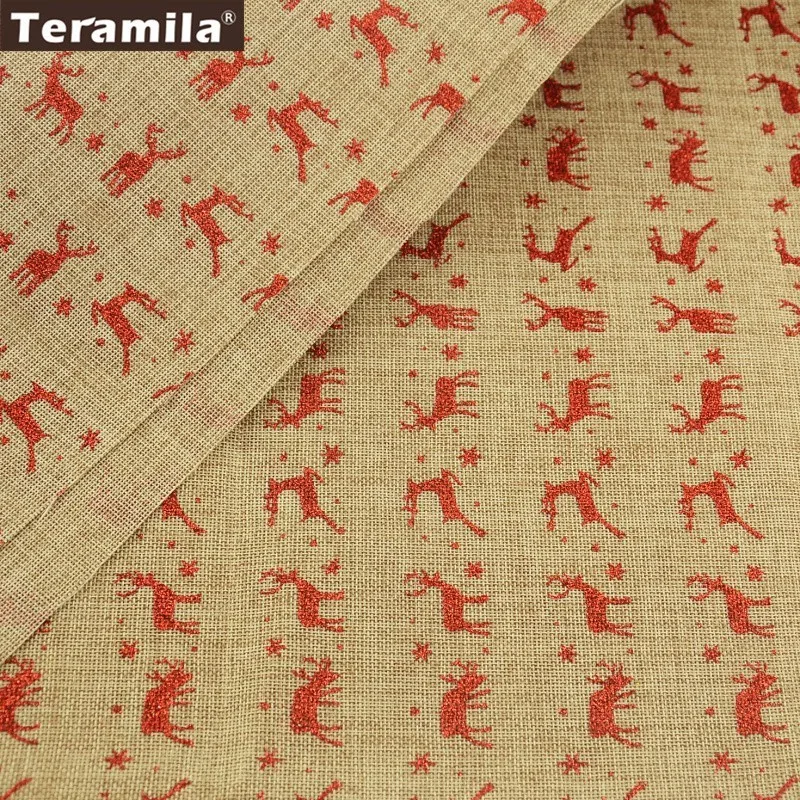 Teramila Linen Gold Foil Fabric Printed Shine Christmas Red Deers DIY for Bag Crafts Sewing 50cmx150cm/piece Textile Clothing|fabric print|foil