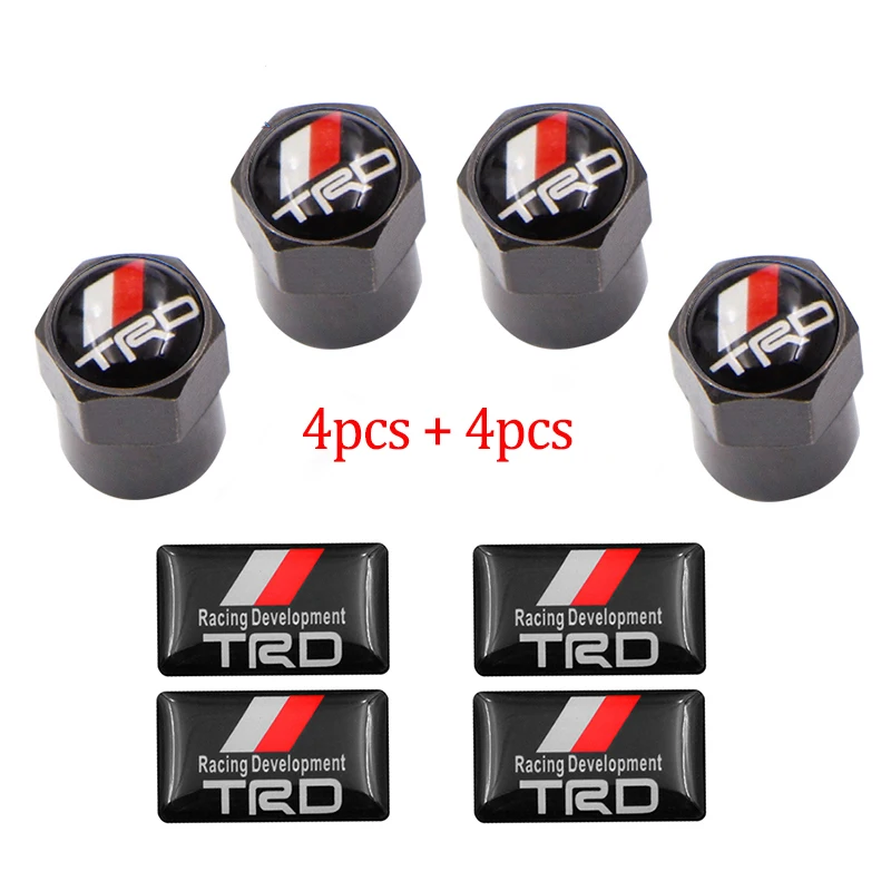 

4PCS+4pcs For Toyota CROWN Camry REIZ TRD Racing LOGO Auto Accessories Wheel Tire Parts sport Valve Stem Caps Cover car styling