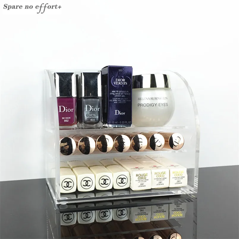 Tanie Przezroczysty akrylowy makijaż organizator szminka podstawka na lakier do paznokci pulpit kosmetyczne Organizador pudełko do przechowywania makijaż narzędzia pojemnik