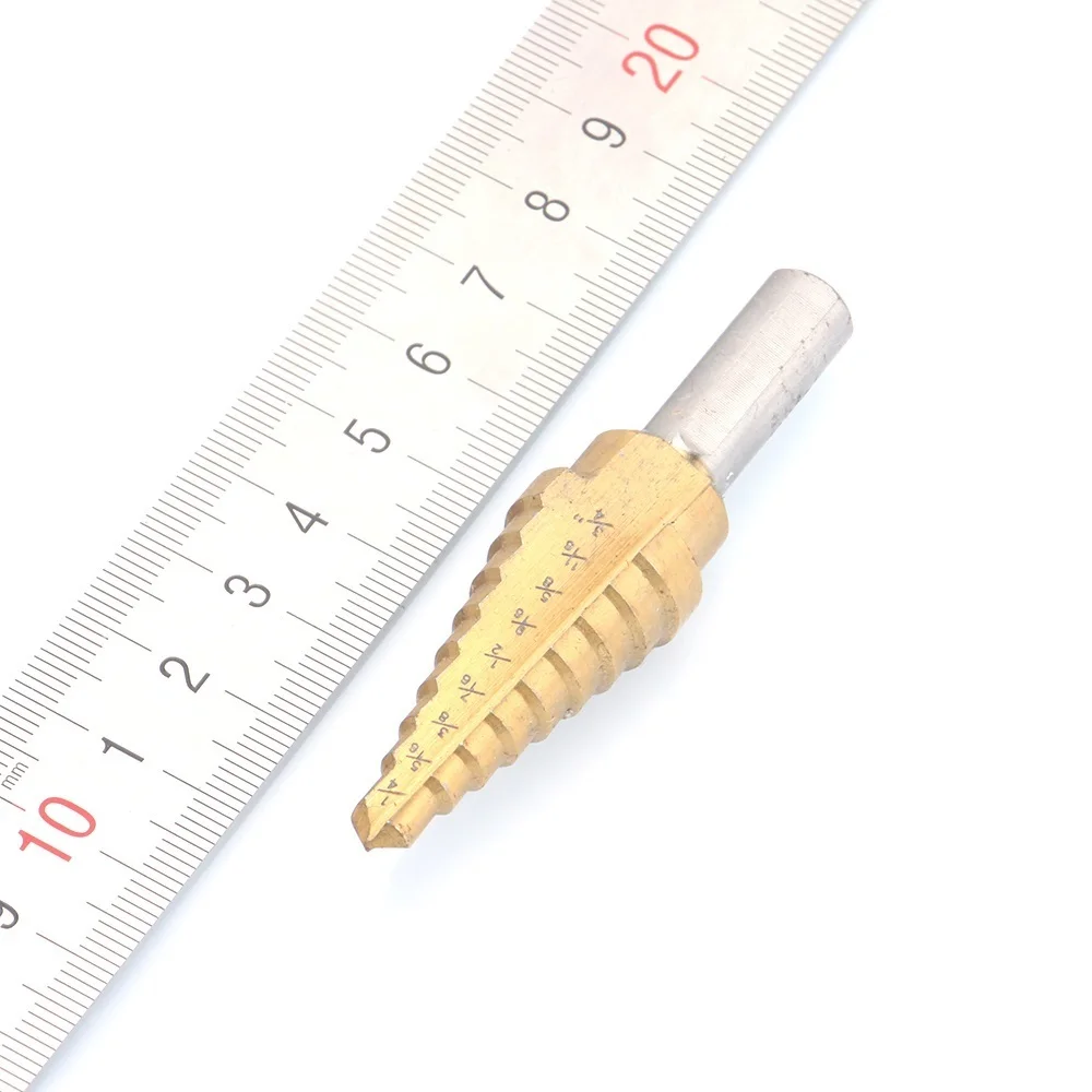 Veconor 5 pcs imperial impact HSS step cone drill bit titanium nitride coated hole cutter tool set triangle shank