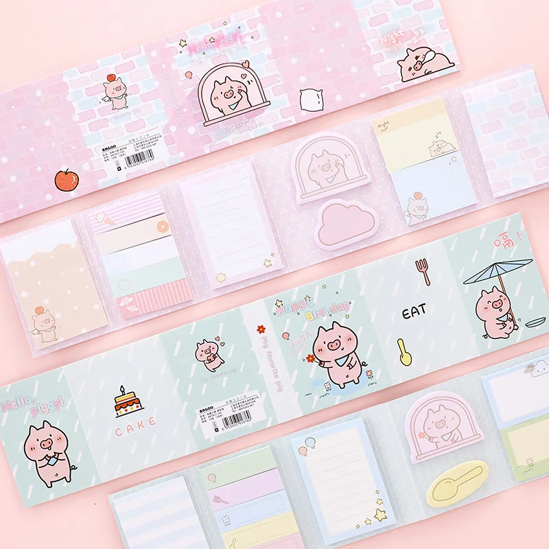 Милый Hello Piggy Wow 6 складной блокнот для заметок N Times Sticky Notes memo notebook Agenda To Do List Bookmark Канцелярские Товары для офиса