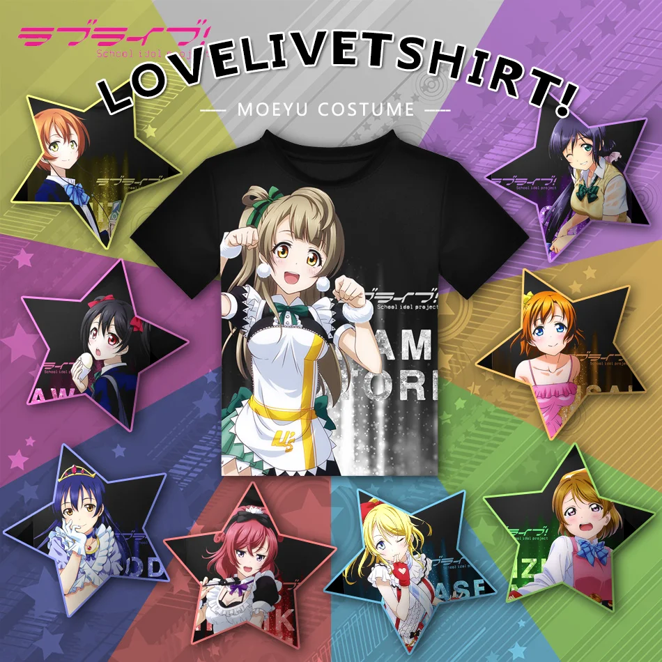 Anime Love Live! Školní idol projekt Zaměstnanci Tričko Černý Polyester T Shirt Letní Aktivní Tričko Animace Muži Ženy Oblečení
