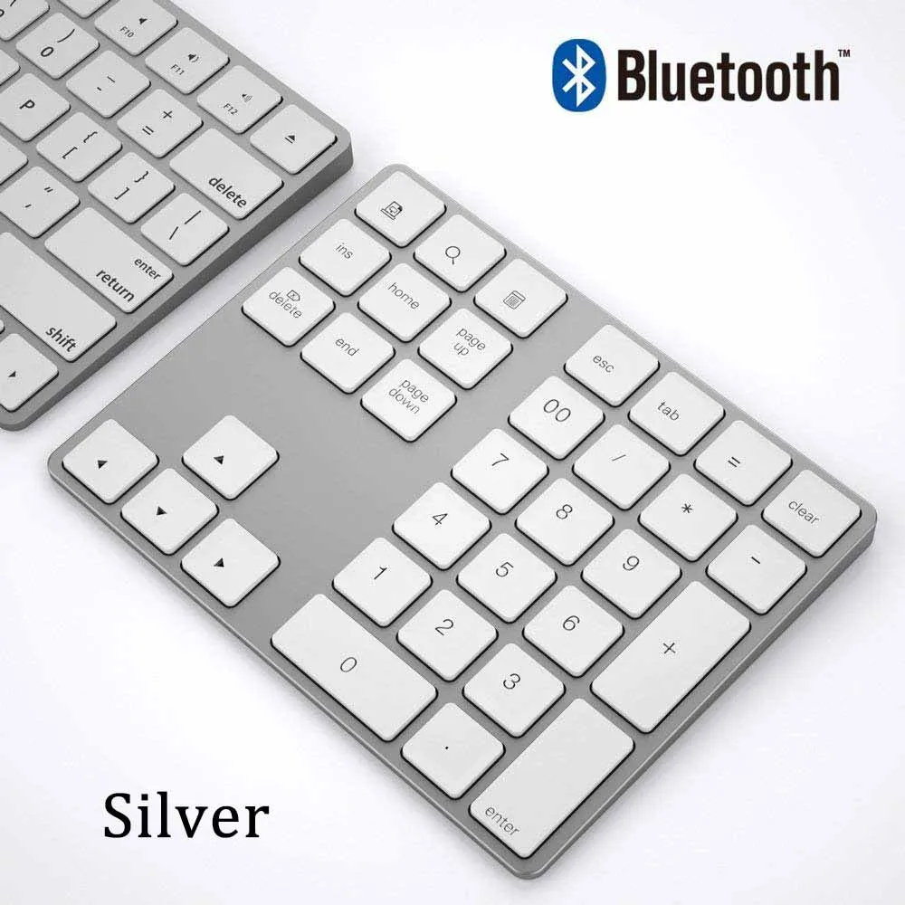AVATTO ультра-тонкий алюминиевый 34 клавиши Bluetooth беспроводная цифровая клавиатура номер клавиатура с ножничным переключателем для ПК поверхности планшета - Цвет: Silver Bluetooth