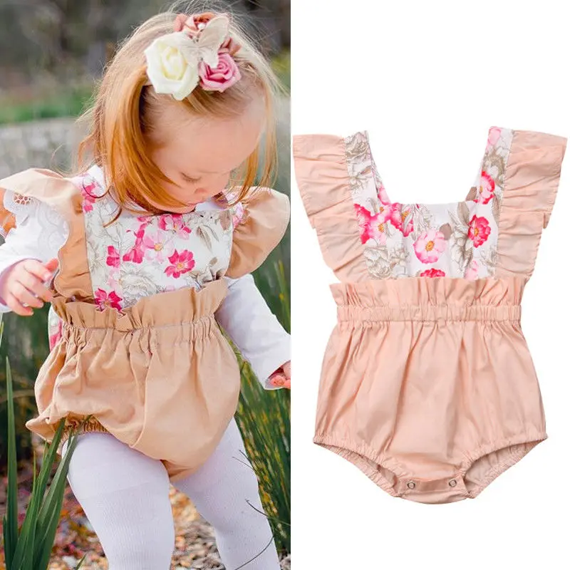Fashion Toddler Infant Baby Girl Ruffle Flower Romper Jumpsuit Outfits