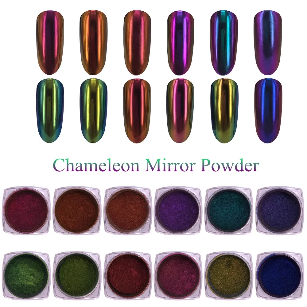 

0.5g Chameleon Powder Mirror Nail Powder Chrome Pigment Nail Art Dust Manicure Glitters Black Base Color Needed