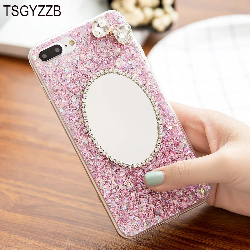 

Luxury Mirror Phone Case For iPhone 6 6S Cover Cute Silicon Bling Glitter Crystal Sequins Soft TPU Fundas For iPhone 7 8 Plus X